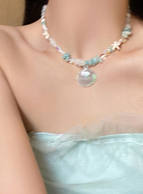 新款海边度假多巴胺贝壳串珠项链女轻奢小众高级感配饰百搭锁骨链