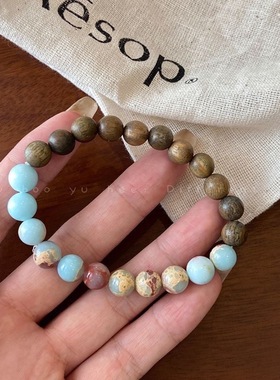 寿山石檀木拼接手串中国单圈禅意木质手链复古民族风高颜值手饰