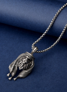 阿拉伯狮子吊坠不锈钢动物吊坠欧美男士嘻哈项链钛钢配饰跨境热销
