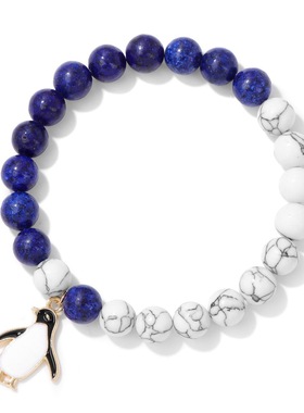 卡通可爱企鹅手链天然石头串珠亚马逊新款小众设计跨境手串网红款