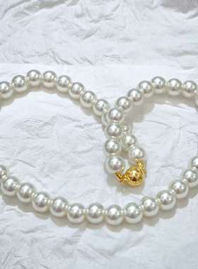 法式轻奢磁吸正圆珍珠项链女高级感气质锁骨链新款百搭首饰品配饰