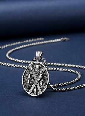 欧美跨境复古圣安德鲁纯锡吊坠项链配饰速卖通亚马逊饰品厂家批发