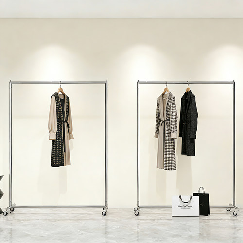 服装店展示架落地式不锈钢买手店移动轮子挂衣架中岛架女装店货架 - 图3