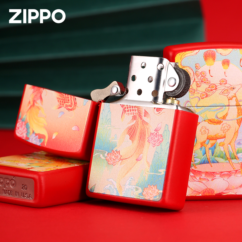 zippo正版打火机连年有鱼官方正品创意彩印防风煤油火机男士送礼-图1