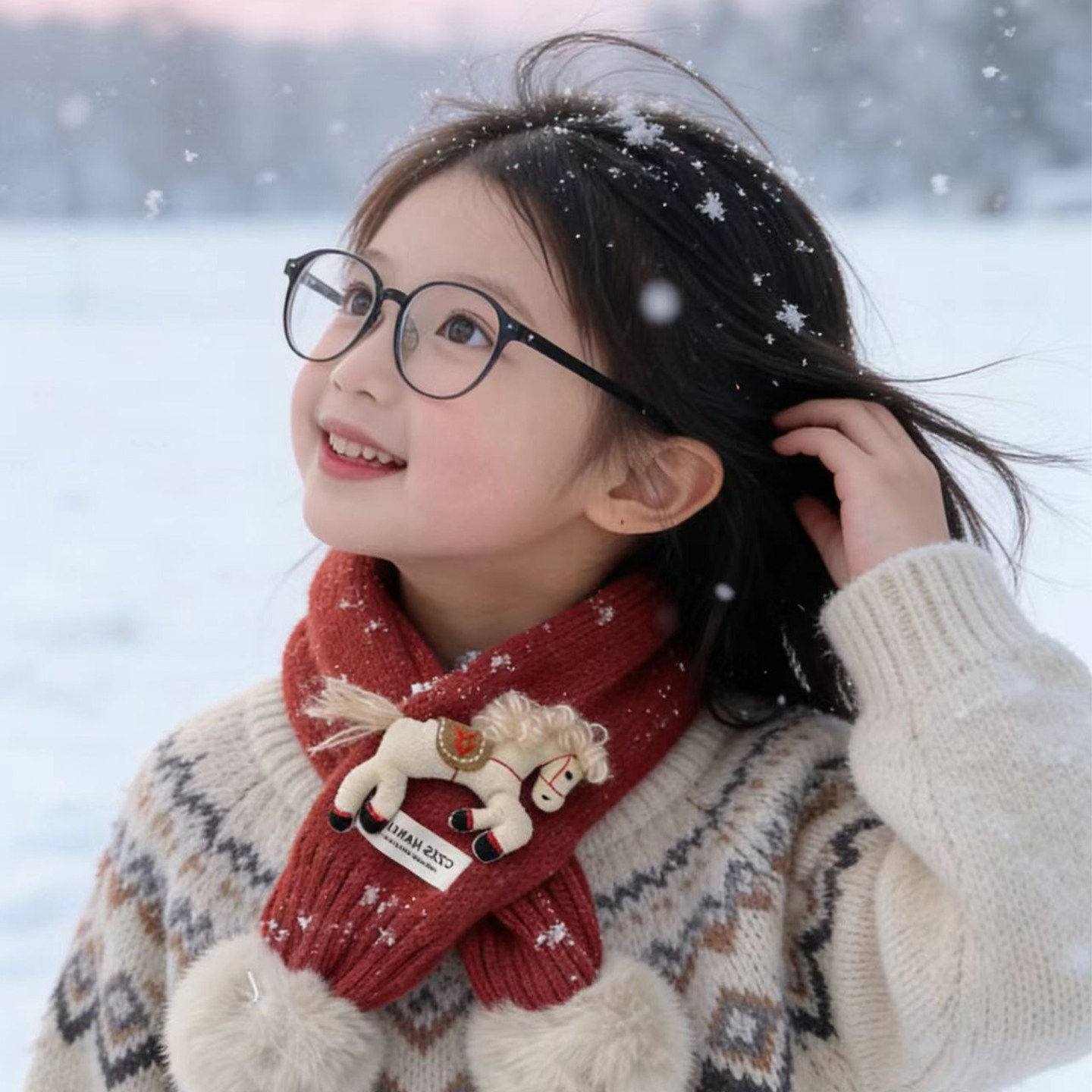 红色儿童围巾小男孩宝配饰女围脖冬季新年过年马帅气喜庆的本命年,淘宝优惠券,粉丝福利购,淘宝优惠卷