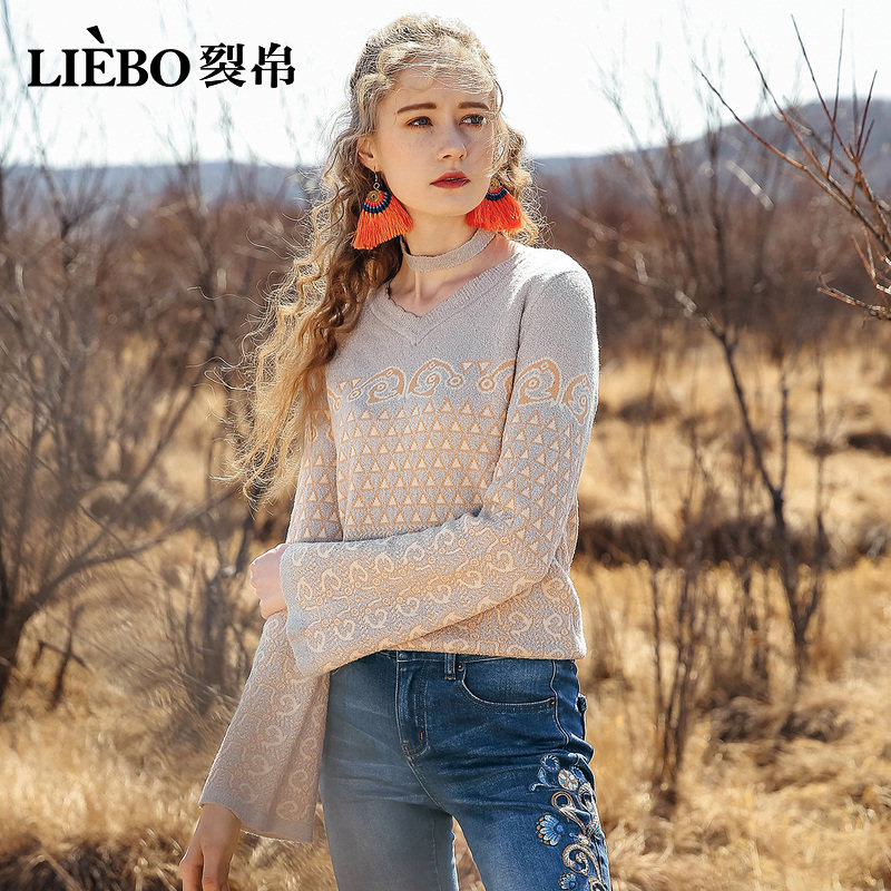 裂帛v领喇叭袖2020春款新款风毛衣 裂帛立天毛衣