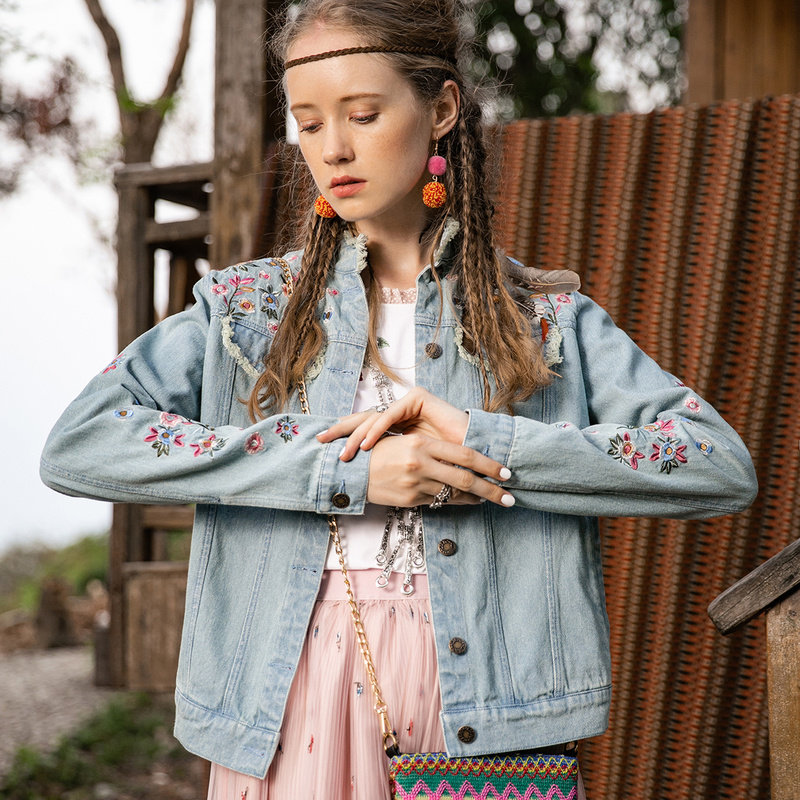 裂帛长袖牛仔2020春秋新款刺绣夹克 裂帛立天短外套