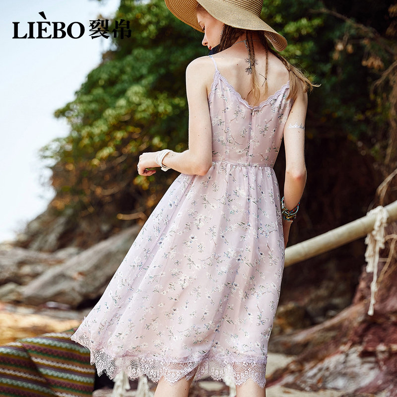 裂帛雪纺女2020夏装新款花边领吊带 裂帛立天连衣裙