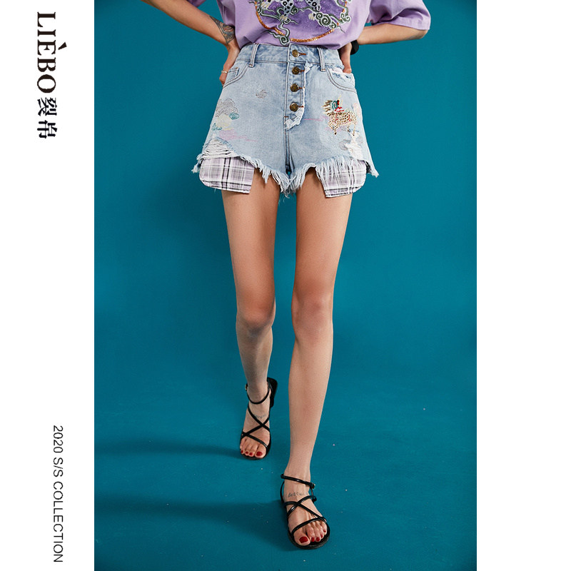 裂帛2020夏季新款复古国潮风短裤 裂帛立天牛仔裤