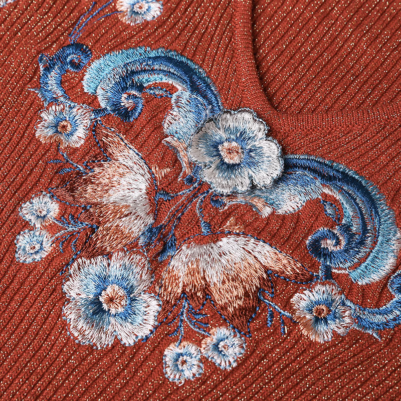 裂帛2020新款秋冬v领刺绣连衣裙 裂帛立天连衣裙