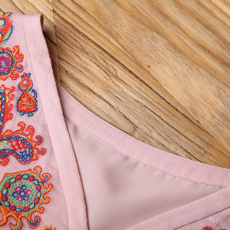 裂帛v领中袖女2019新款夏装雪纺衫 裂帛立天蕾丝衫/雪纺衫