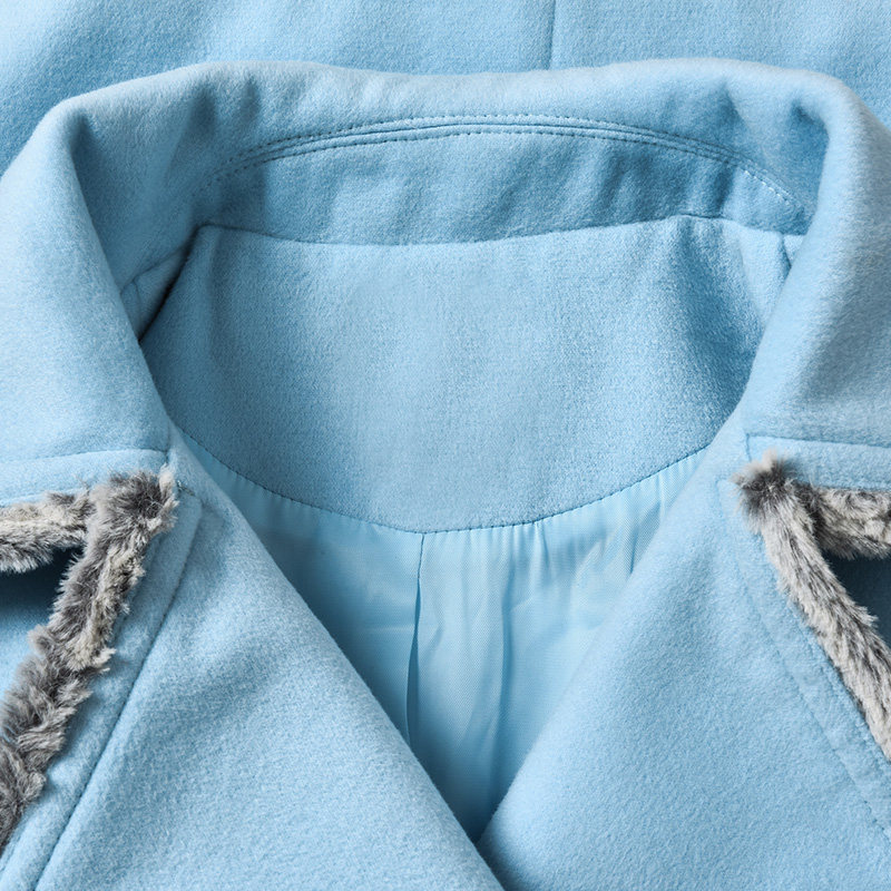 裂帛2019新款毛毛边中长款女呢大衣 裂帛立天毛呢外套