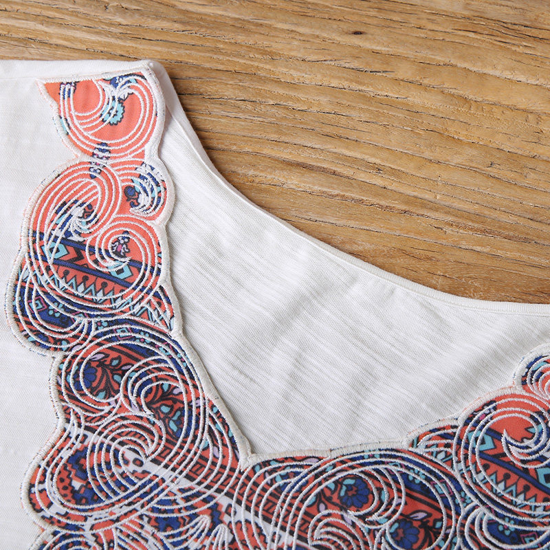 裂帛中长款白色短袖t恤女打底衫 裂帛立天T恤