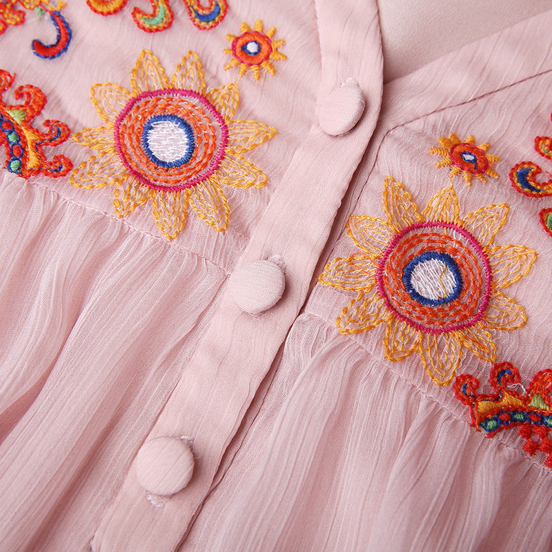 裂帛v领中袖女2019新款夏装雪纺衫 裂帛立天蕾丝衫/雪纺衫