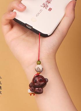 绿檀木小猴子吊坠男女款生肖猴紫檀汽车钥匙扣手机链挂件蛇年挂饰