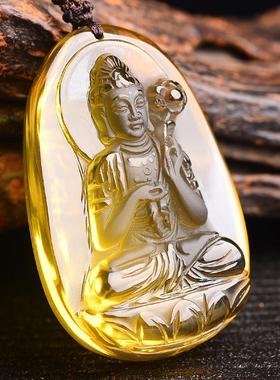 天然黄水晶大势至菩萨吊坠属马生肖本命佛项链男女款礼物吉祥挂坠