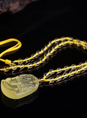 2023年黄水晶十二生肖属虎马狗三合吊坠犬马保岁挂件本命年项链