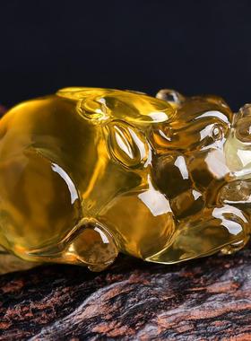 精雕天然黄水晶貔貅吊坠平安胖财运貔貅挂件饰品男款项链女礼物