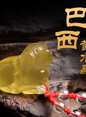 天然黄水晶属相小狗吊坠男女款立体生肖狗项链首饰礼物挂件饰品