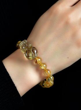 霸王貔貅发晶手链金发晶手链男女礼物饰品金丝