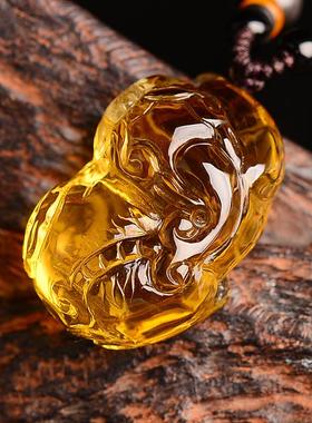 天然橘黄水晶貔貅吊坠男款女项链玉石皮丘情侣霸王貔恘挂件礼物