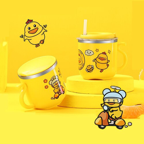儿童水杯家用不锈钢防摔带吸管奶瓶喝奶饮水杯子幼儿园宝宝牛奶杯 - 图2