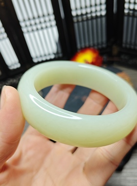 珍藏天然新疆料若羌黄口玉石玉器宽版俄女老礼物手镯证内径59.5mm