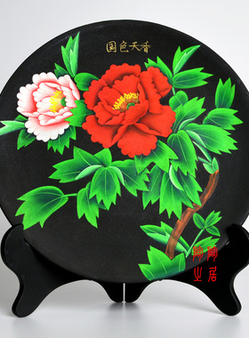 手工彩绘黑陶盘中国风古典陶瓷盘