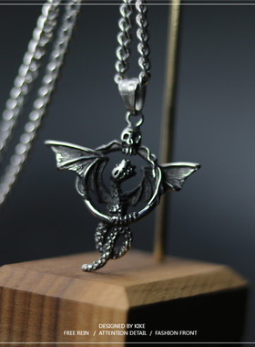 骷髅环小飞龙钛钢项链赛博朋克