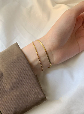 日韩时尚简约钛钢镀金蛇骨米粒双层手链女小众设计感冷淡风手饰