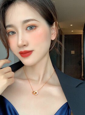 欧美个性潮女罗马数字带钻双环项链锁骨链短款钛钢镀18K金配饰女