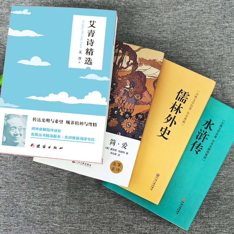 艾青诗选简爱 水浒传 儒林外史正版原著艾青诗选集九年级课外阅读名著全套4册初中生课外书阅读书籍初三上下册语文阅读书目读物书 - 图0