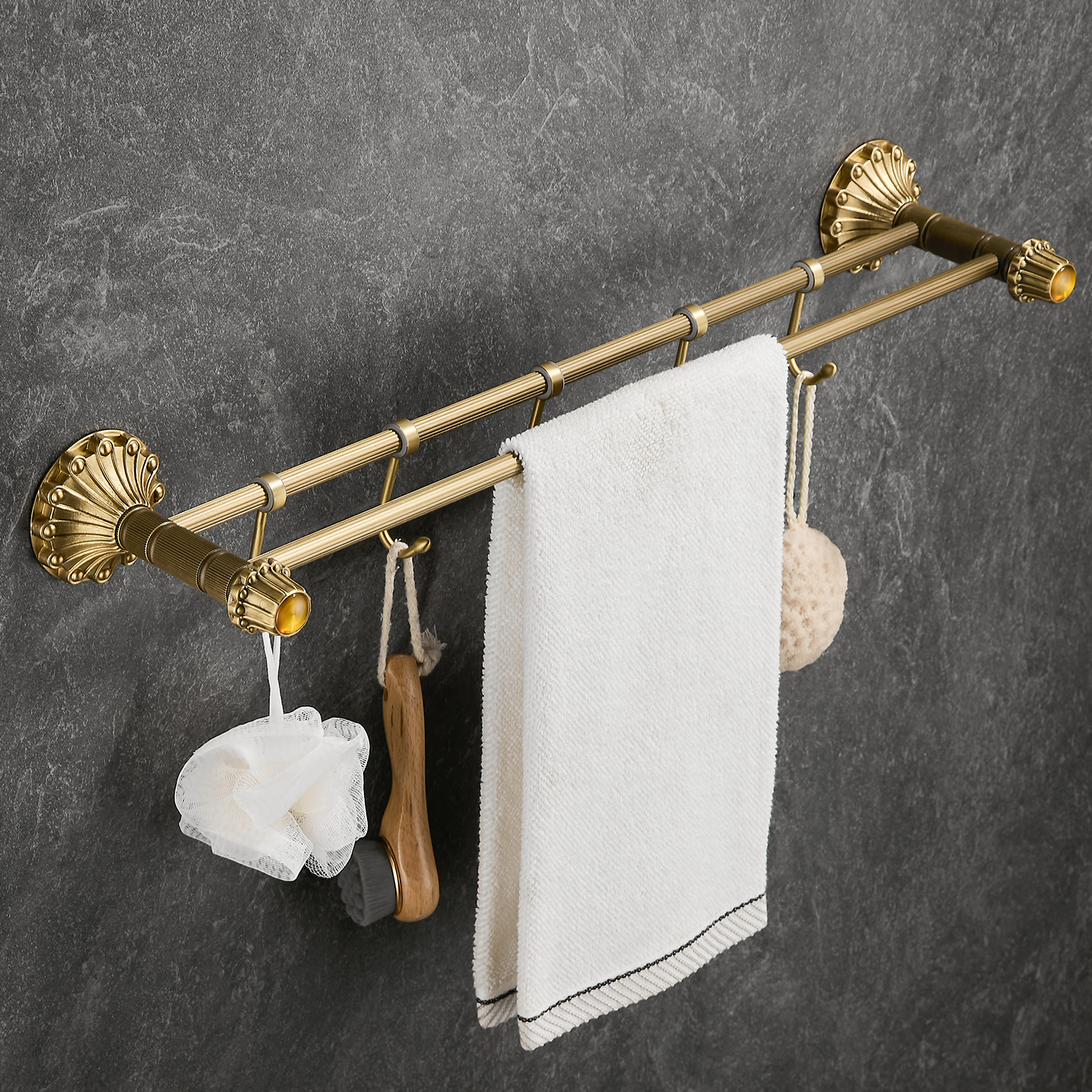 高端法式全铜仿古浴巾架浴室置物架复古毛巾架套装卫生间五金挂件 - 图2