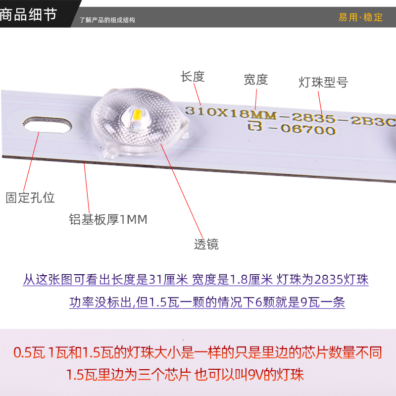 2835透镜单色灯条大小马蹄弯片区块长条办公灯吸顶灯光源无损LED-图0