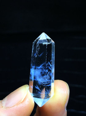 天然白水晶蓝针双尖柱磨随形配饰