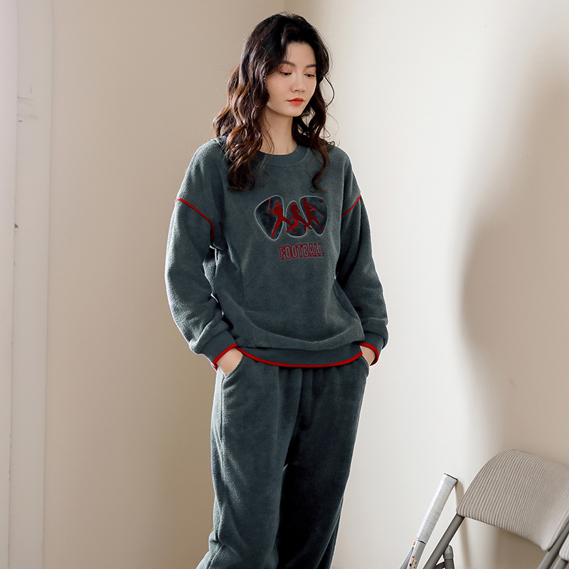 睡衣女款冬季珊瑚绒加厚加绒法兰绒秋冬款保暖套头家居服秋冬套装 - 图3