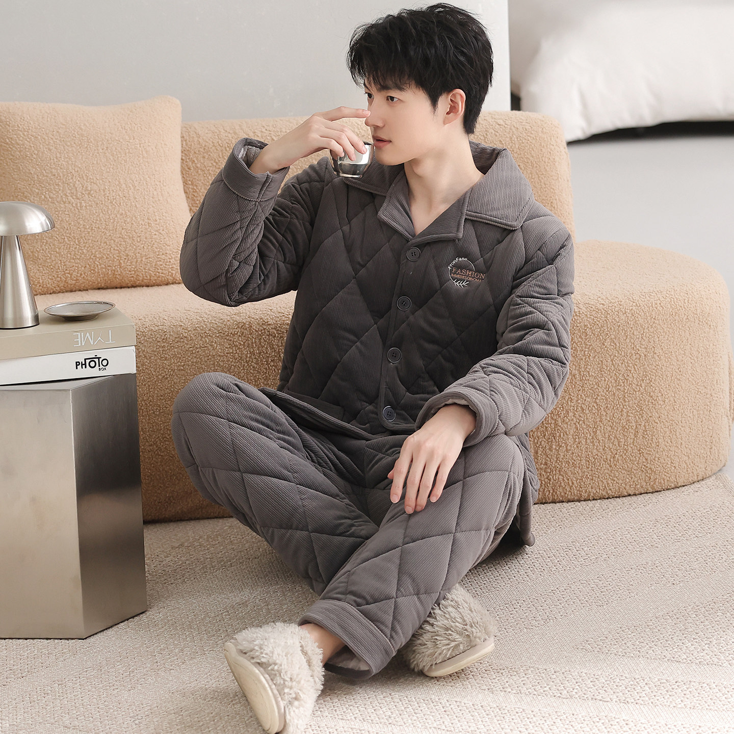 三层夹棉袄睡衣男士冬季2025年新款加厚加绒珊瑚绒家居服冬天套装,淘宝优惠券,粉丝福利购,淘宝优惠卷