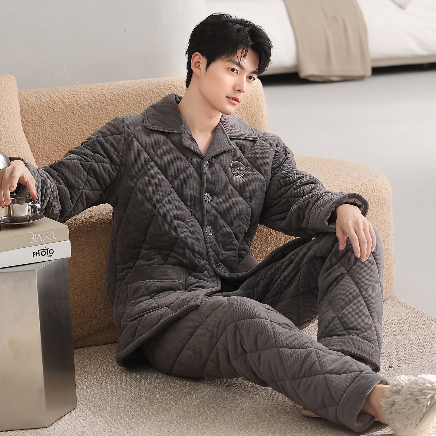 三层夹棉袄睡衣男士冬季2025年新款加厚加绒珊瑚绒家居服冬天套装,淘宝优惠券,粉丝福利购,淘宝优惠卷