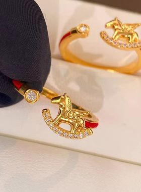 红色马年旺财小马戒指女