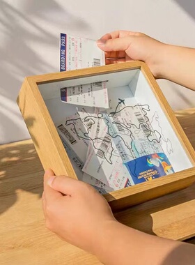 地球线地图时光碎片票根收纳相框