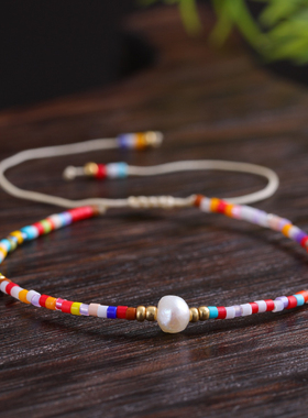 MLGM珍珠彩色米珠串珠编织手链女多巴胺ins叠戴手饰小众手串配饰