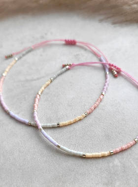 ins小众手工编织色彩灵感小串珠手绳简约百搭可调节日常手链包邮