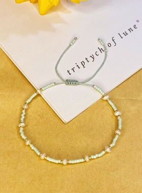 MLGM 小众设计玻璃米珠天然淡水珍珠手串 学生个性ins风小手链女