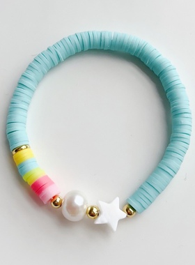 手工diy手饰套装多层叠戴波西米亚风软陶串珠天然贝壳五角星手链