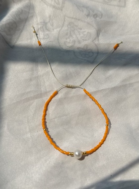 MLGM波西米亚民族风橙色系手链  珍珠MIYUKI极细手绳手腕叠戴手串