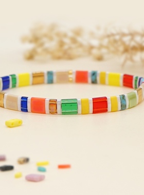 小众设计简约波西米亚风tila日本进口御幸珠手串 初春夏彩虹手链