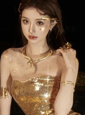2025美杜莎鎏金灵蛇头饰蛇形项链