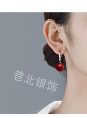 999足银耳环2024新款爆款纯银朱砂简约百搭气质耳饰925银银饰耳坠