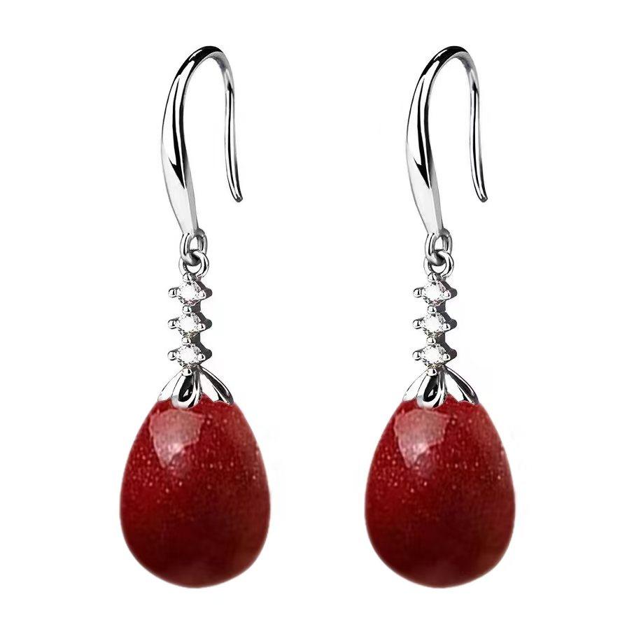 新款火爆款高级感朱砂水滴耳环925纯银上档次气质耳坠时尚耳饰女,淘宝优惠券,粉丝福利购,淘宝优惠卷