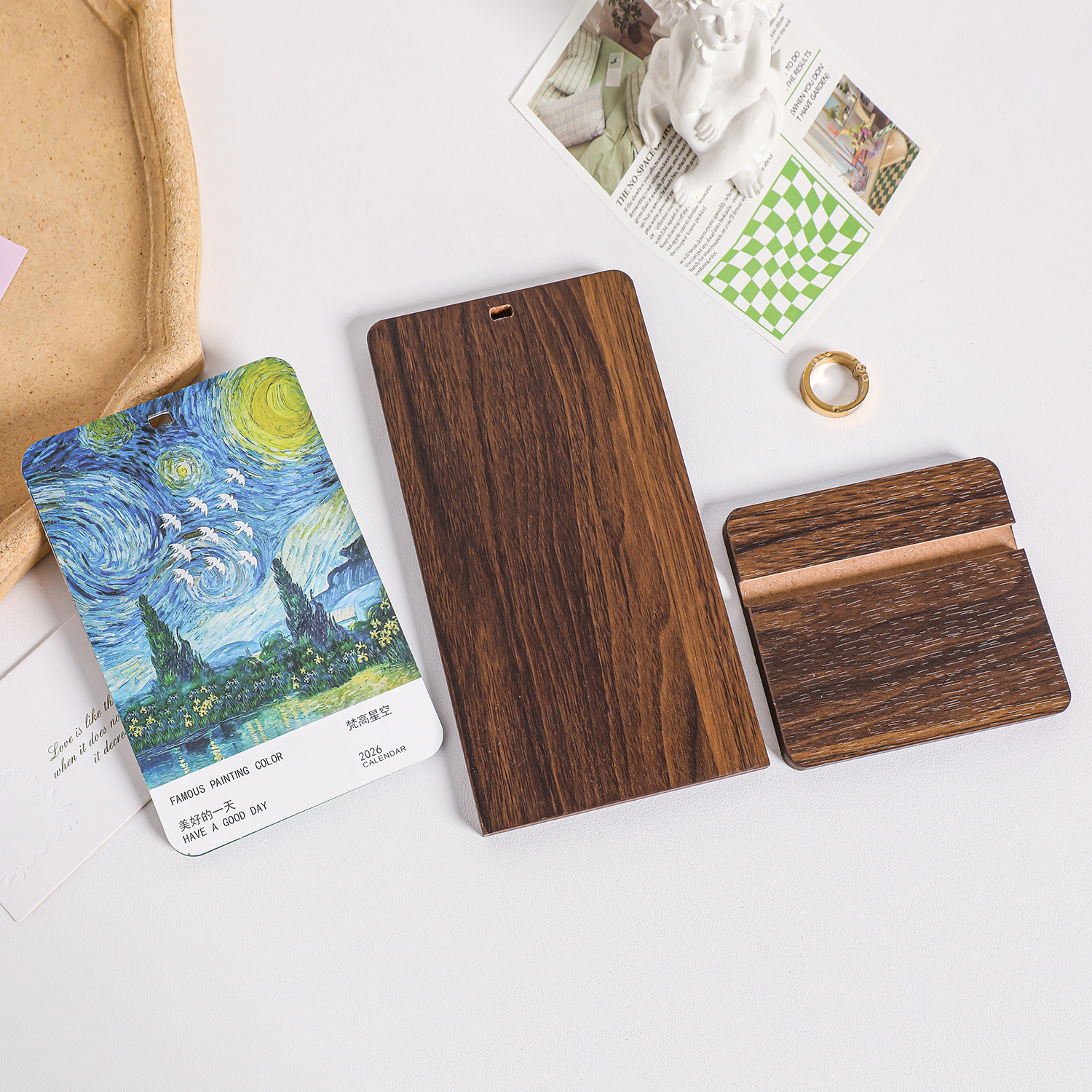 2026年新款台历创意油画封面日历礼盒装木质年历办公用品定制LOGO,淘宝优惠券,粉丝福利购,淘宝优惠卷
